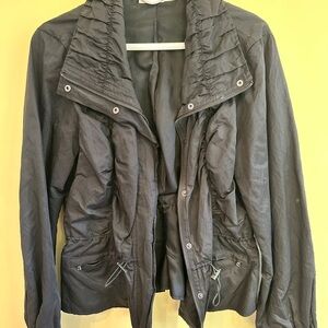 Kenneth Cole New York Black Utility Jacket with High Collar and Quilted Texture